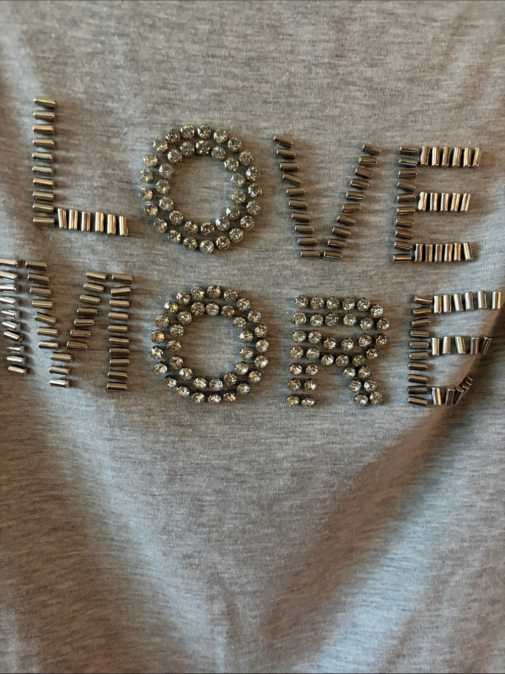Y2K On twelfth Rhinestone”Love More”embellished grey tee shirt/shoulder pads.S - Picture 2 of 4